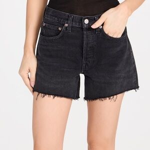 Agolde Parker Black Jean Shorts Frayed Hem 28